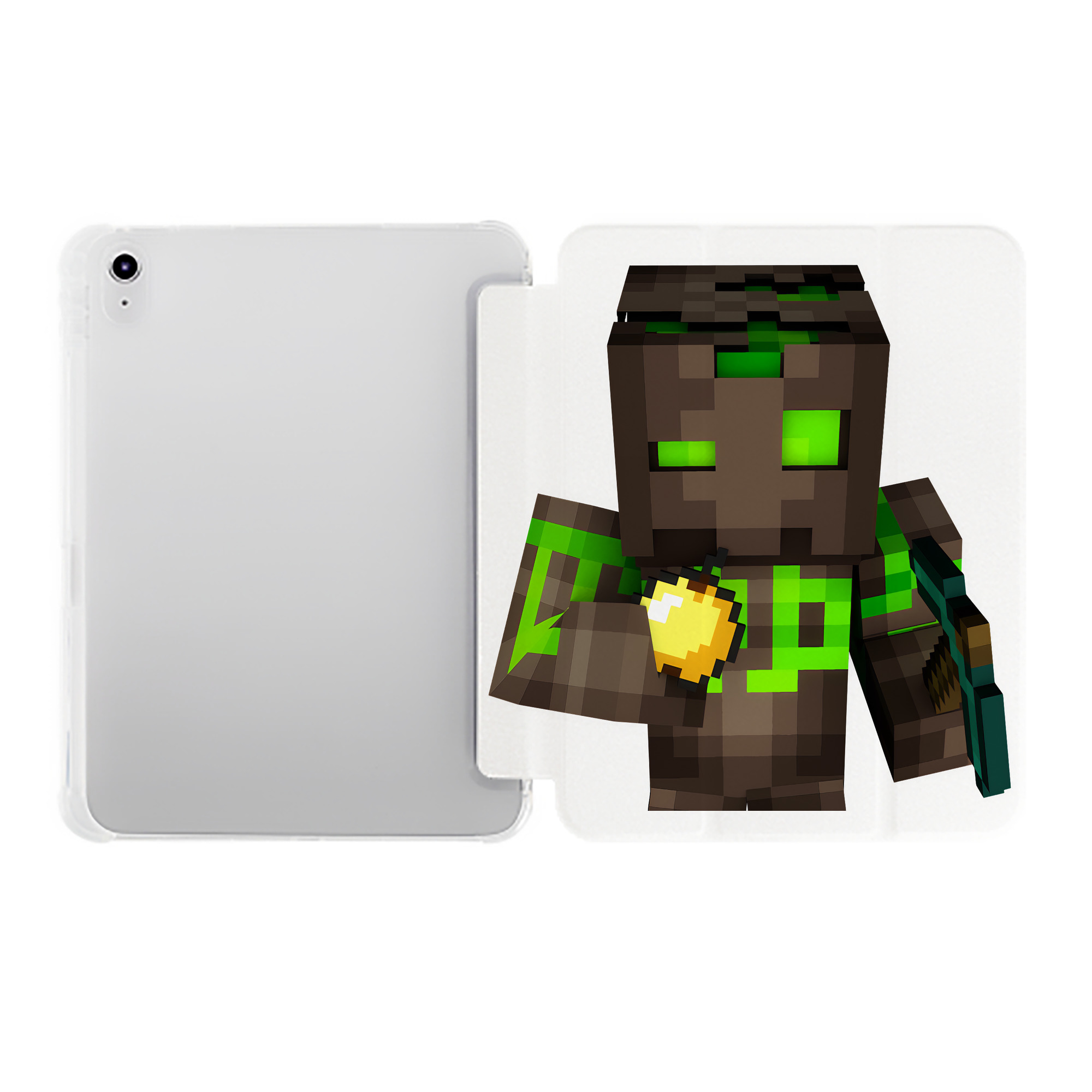 （画像用） マインクラフト ブロックの世界 Minecraft MC Block world IPad ケース ペン収納付き 三つ折りスタンド PUレザー×シリコン 対応機種9.5/10.5/10.9インチ